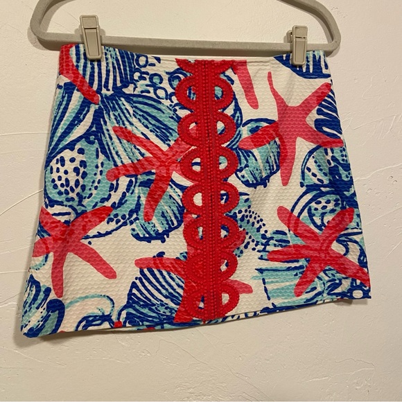 LILLY PULITZER TATE MINI SHE SELLS SEASHELLS STARFISH RED PRINT PREPPY SKIRT - Picture 6 of 16